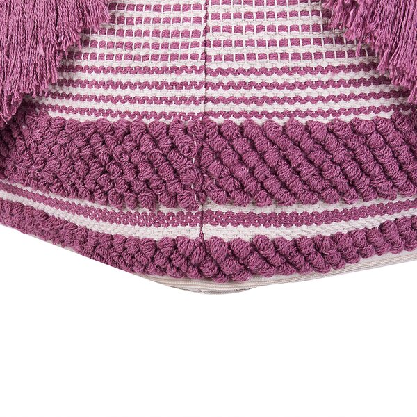 Taburetka ružová polyester bavlna 40 x 40 cm štvorcový tvar geometrický vzor so strapcami boho moderný štýl obývačka spálňa