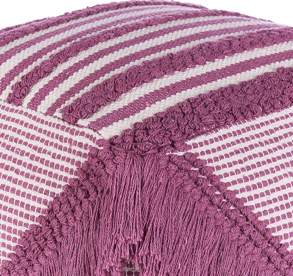 Taburetka ružová polyester bavlna 40 x 40 cm štvorcový tvar geometrický vzor so strapcami boho moderný štýl obývačka spálňa