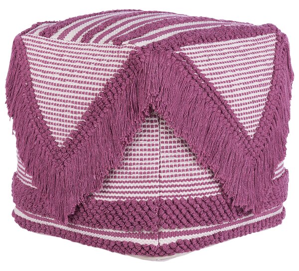 Taburetka ružová polyester bavlna 40 x 40 cm štvorcový tvar geometrický vzor so strapcami boho moderný štýl obývačka spálňa