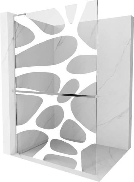 Mexen Kioto+ L, sprchová zástena Walk-In s poličkou a vešiakom 70 x 200 cm, 8mm číre sklo biely vzor, chrómový profil, 800-070-123-01-97