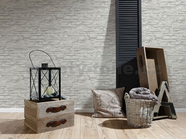 Vliesové tapety na zeď Wood´n Stone 707116, kámen šedo-bílý, rozměr 10,05 m x 0,53 m, A.S.Création