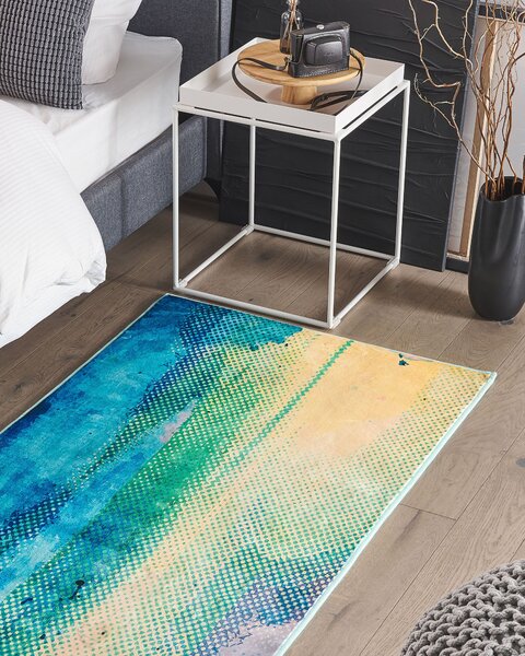 Koberec viacfarebný modrá zelená polyester 80 x 150 cm abstraktný akvarelový vzor moderný štýl obývačka spálňa