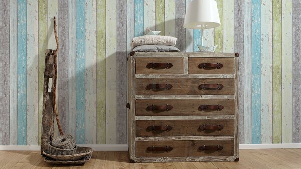 Vliesové tapety na zeď Wood´n Stone 855077, dřevěné desky modro-zelené, rozměr 10,05 m x 0,53 m, A.S.Création