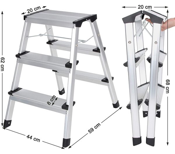 SONGMICS Trojstupňové skladacie schodíky TRIO strieborné