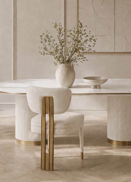 LivinHill Designová jídelní židle Modig M3-14 bouclé bílá/zlatá