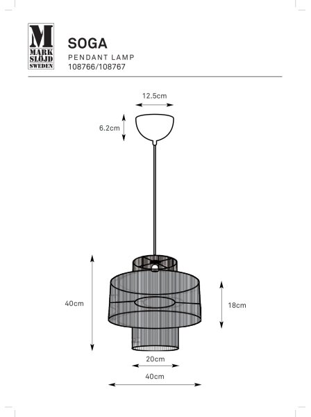 Markslöjd 108766 - Luster na lanku SOGA 1xE27/40W/230V čierna