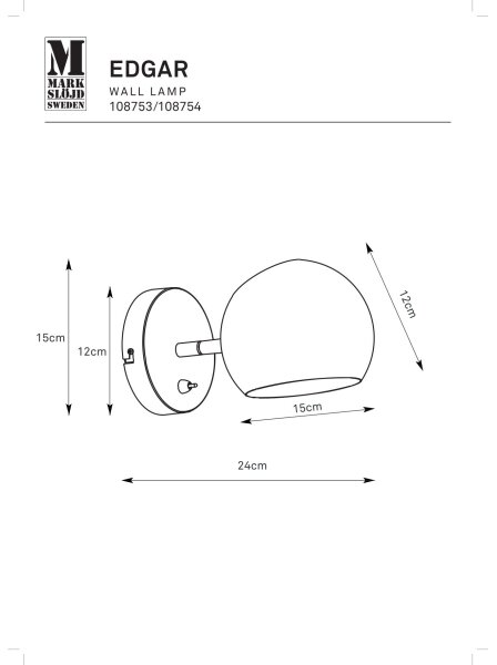 Markslöjd 108754 - Nástenná lampa EDGAR 1xE14/40W/230V zlatá