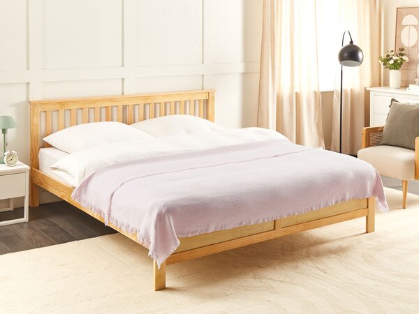 Prikrývka na posteľ ružová bavlna 150 x 200 cm so strapcami deka pléd klasický štýl spálňa