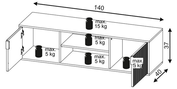 Vivaldi TV stolek Flinn 140 cm bílý/zlatý