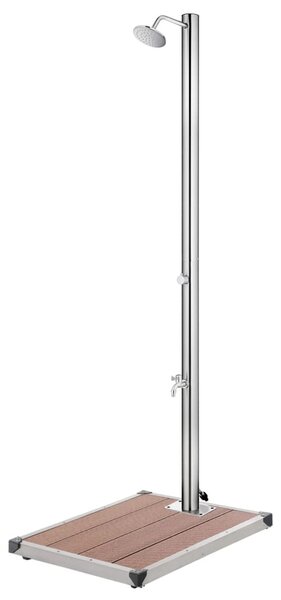 Maison Exclusive – Záhradná sprcha s hnedou podlahovou doskou, 220 cm, nerezová oceľ