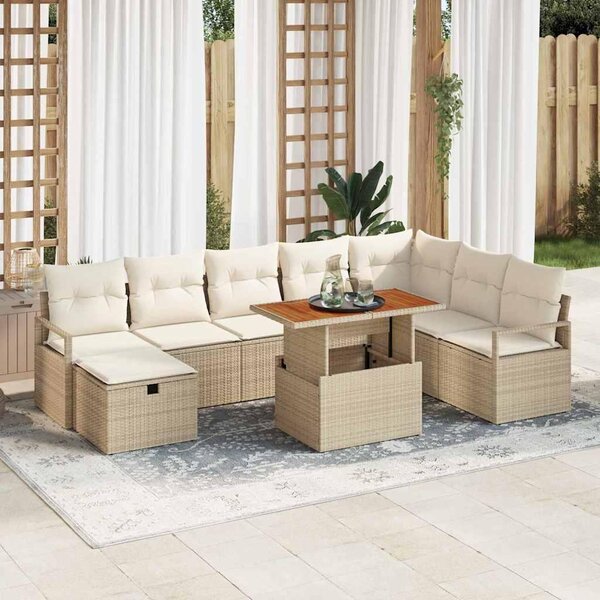 Maison Exclusive - Záhradný nábytok s vankúmi s úloným priestorom 9 ks Béový Poly-rattan