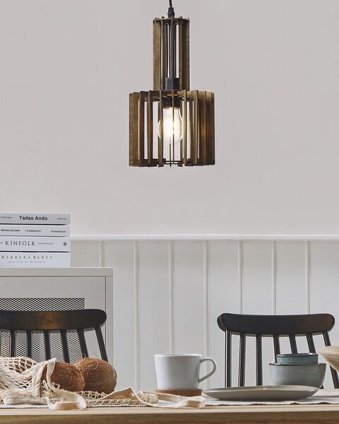 Závesná lampa tmavé drevo MDF kov stropné svietidlo otvorené tienidlo boho štýl obývačka jedáleň