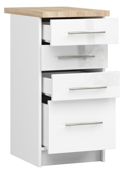 Ak furniture Kuchynská skrinka Olivie S 40 cm 4S biela/biely lesk/dub sonoma