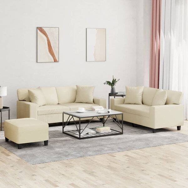 Maison Exclusive – 3-dielna sedacia súprava s vankúšmi, krémová umelá koža