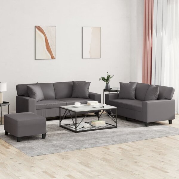 Maison Exclusive – 3-dielna sedacia súprava s vankúšmi, sivá umelá koža
