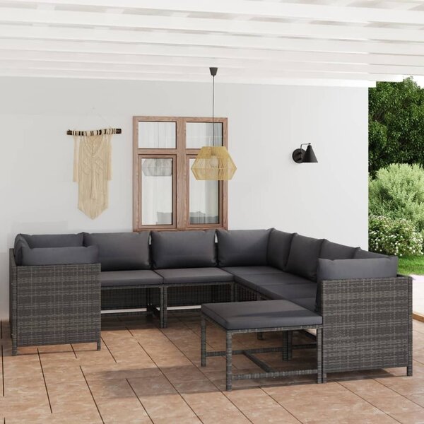 Maison Exclusive – 9-dielna záhradná súprava s vankúmi z polyrotangu, sivá