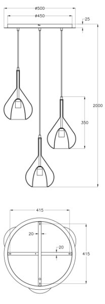 Fabas Luce 3481-47-297 - Luster na lanku LILA 3xE27/40W/230V zlatá/šedá/číra
