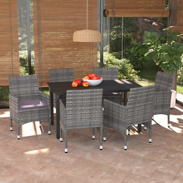 Maison Exclusive – 7-dielna záhradná jedálenská súprava s vankúšmi Poly Rattan Grey