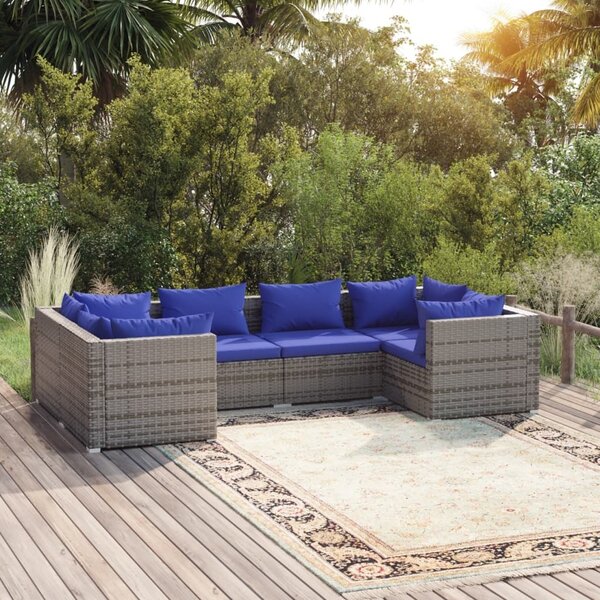 Maison Exclusive – 6-dielna záhradná súprava s vankúšmi Poly Rattan Grey