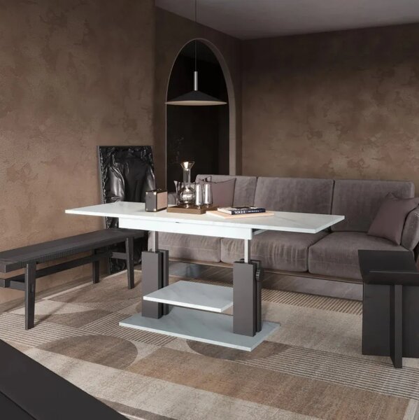 Szynaka Výškově nastavitelný rozkládací konferenční stolek Moduvo 120/170 cm mramor/černý