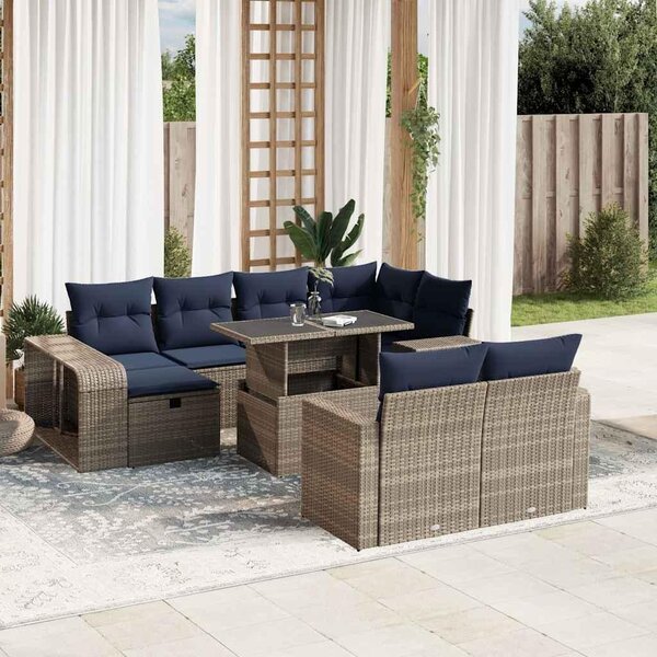 Maison Exclusive – 11-dielna záhradná súprava s vankúšmi, sivá, polyratan