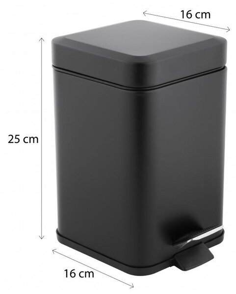 Erga Muti, štvorcový odpadkový kôš 3l na postavenie, Soft-Close zatváranie, čierna matná, ERG-YKA-CH.MUTI-SC-BLK