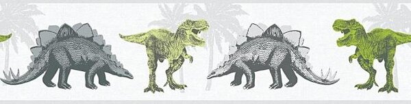 Detské vliesové bordúry Little Stars 35836-1, rozmer 5 m x 0,13 m, dinosaury zeleno-šedí, A.S.Création