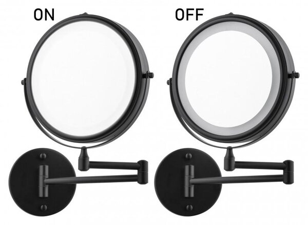 Erga Eda, LED osvetlené kozmetické zrkadlo na make-up ø20 cm, čierna matná, ERG-YKA-CH.EDA-BLK