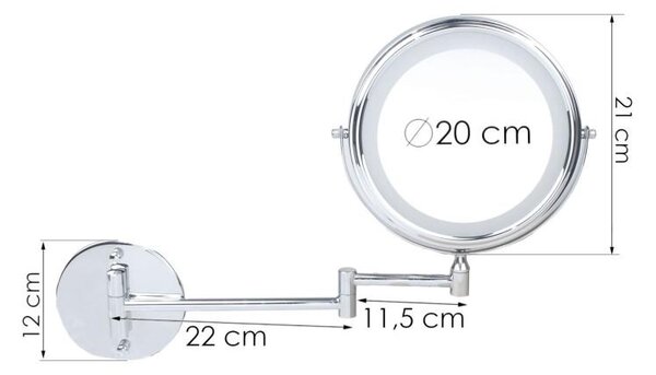 Erga Eda, LED osvetlené kozmetické zrkadlo na make-up ø20 cm, chrómová, ERG-YKA-CH.EDA