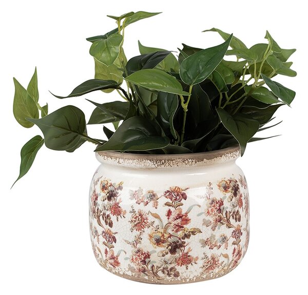 Béžový keramický obal na kvetináč s kvetmi Flovia L - Ø 20*15 cm - Clayre & Eef