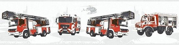 Detské vliesové bordúry Little Stars 37537-1, rozmer 5 m m x 0,13 m, hasiči a vrtulník na bielom podklade , A.S.Création