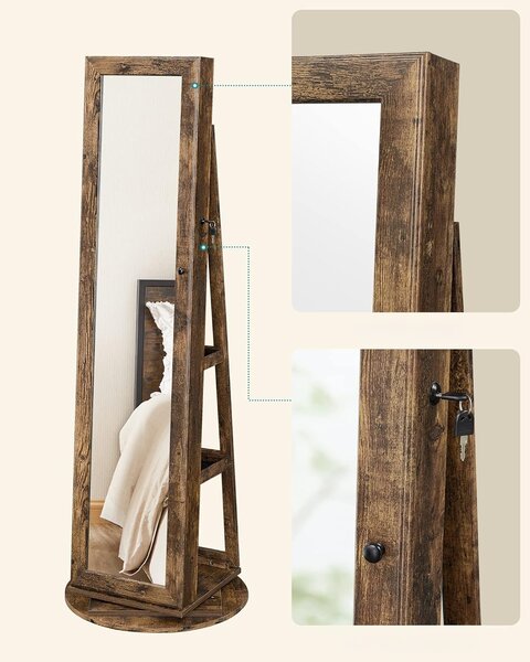 SONGMICS Otočná šperkovnice se zrcadlem Pure 161 cm hnědá