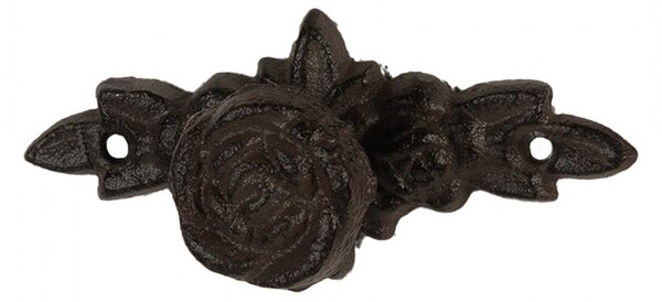 Hnedá antik liatinová úchytka s ružou - 10*4*3 cm - Clayre & Eef