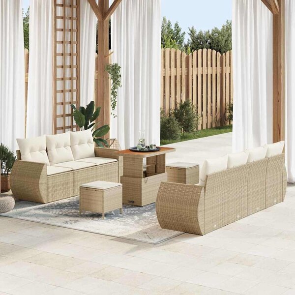 Maison Exclusive - Záhradný nábytok s vankúšmi s úložným priestorom 10 ks Béžový Poly-rattan