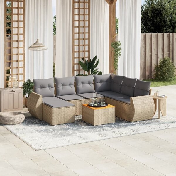 Maison Exclusive - 8-dielna záhradná súprava pohoviek s vankúšmi béžová polyratan