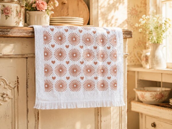 Kuchynský froté uterák s motívom srdiečok a slniečka - 40*66 cm - Clayre & Eef