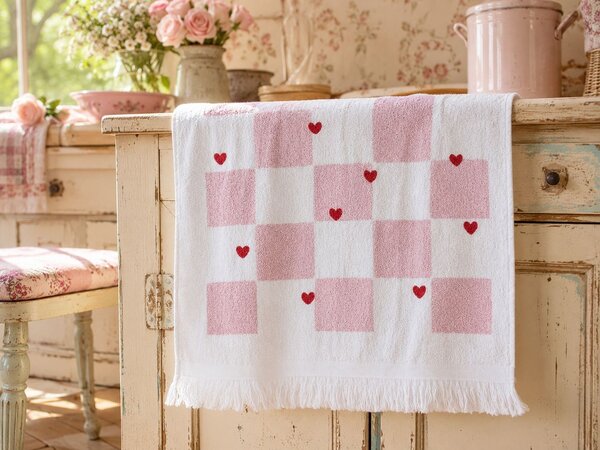 Kuchynský froté uterák s motívom srdiečok - 40*66 cm - Clayre & Eef