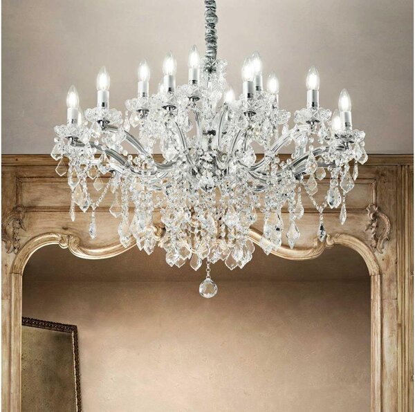 Ideal Lux - Krištáľový luster na reťazi FLORIAN 18xE14/40W/230V pr. 86 cm číra