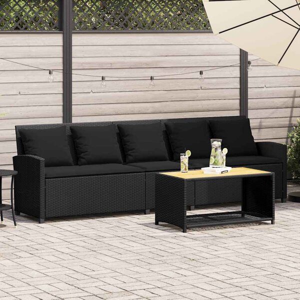 Maison Exclusive - Záhradná pohovka 5-miestna s vankúšmi Čierna Poly Rattan