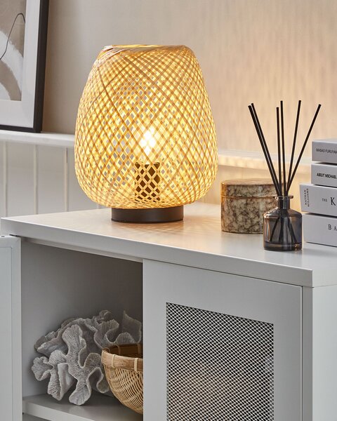 Stolná lampa svetlohnedá tienidlo z bambusového dreva 30 cm boho štýl dizajnové bytové doplnky