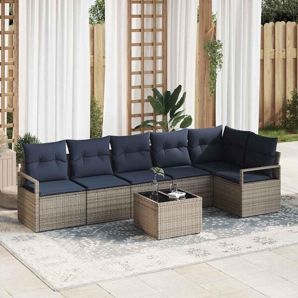 Maison Exclusive – Sedacia súprava, 7 kusov, sivá [syntetický materiál]: Polyratan