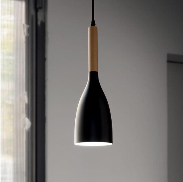 Ideal Lux - Závesný luster MANHATTAN 1xE14/40W/230V priemer 11 cm čierna/buk