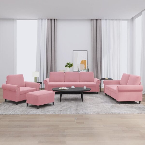 Maison Exclusive – 4-dielna sedacia súprava s vankúšmi z ružového zamatu