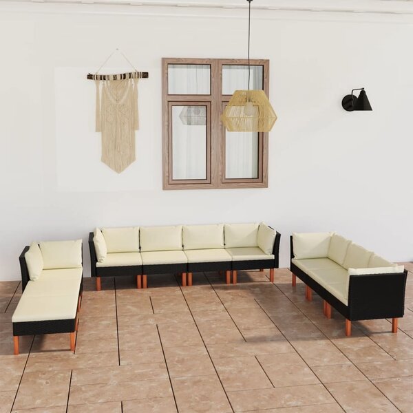 Maison Exclusive – 10-dielna záhradná súprava s vankúmi z polyrotangu, ierna