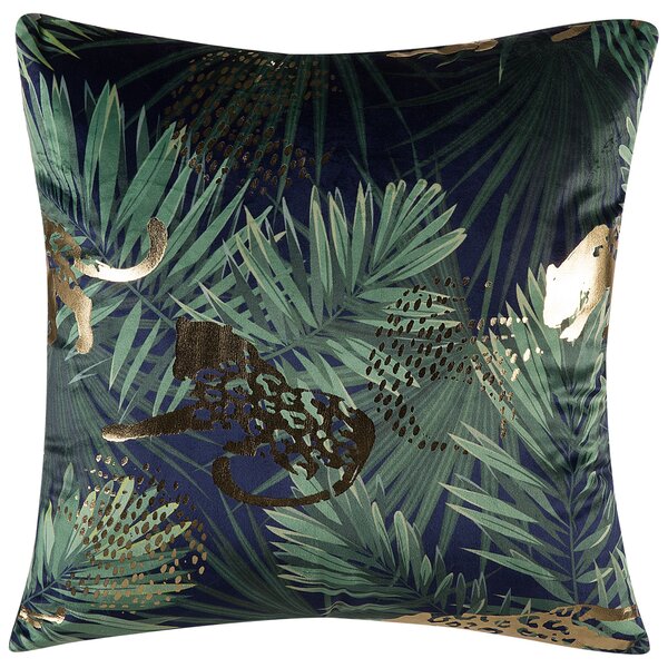 Sada 2 dekoratívnych vankúšov zelený zamat palmový list kvetovaný vzor ​​45 x 45 cm fóliová zvieracia potlač moderné retro dekorácie