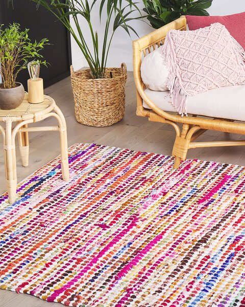 Koberec viacfarebný polyester bavlna 160 x 230 cm obdĺžnikový ručne tkaný boho eklektický