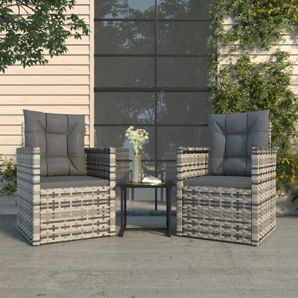 Maison Exclusive – 3-dielna záhradná súprava s vankúšmi Poly Rattan Grey