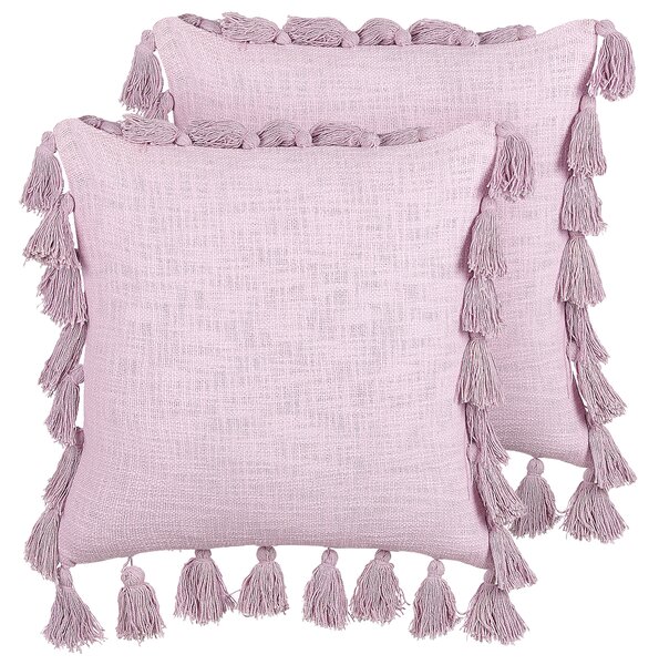 Sada 2 dekoratívnych vankúšov ružová bavlna 45 x 45 cm so strapcami moderný boho štýl doplnky