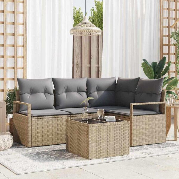 Maison Exclusive – Sedacia súprava, 5 kusov, béžová [syntetický materiál]: Polyratan