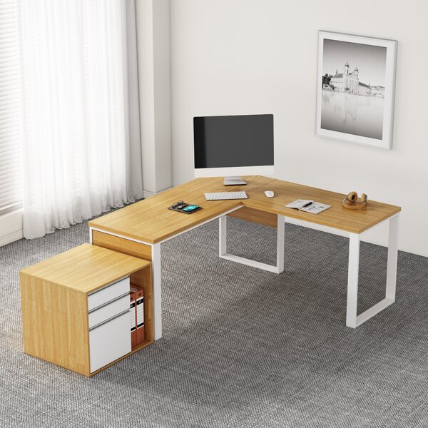 Rohový kancelářský stůl Houseland Nuvia Home 01 160 cm dub/bílý